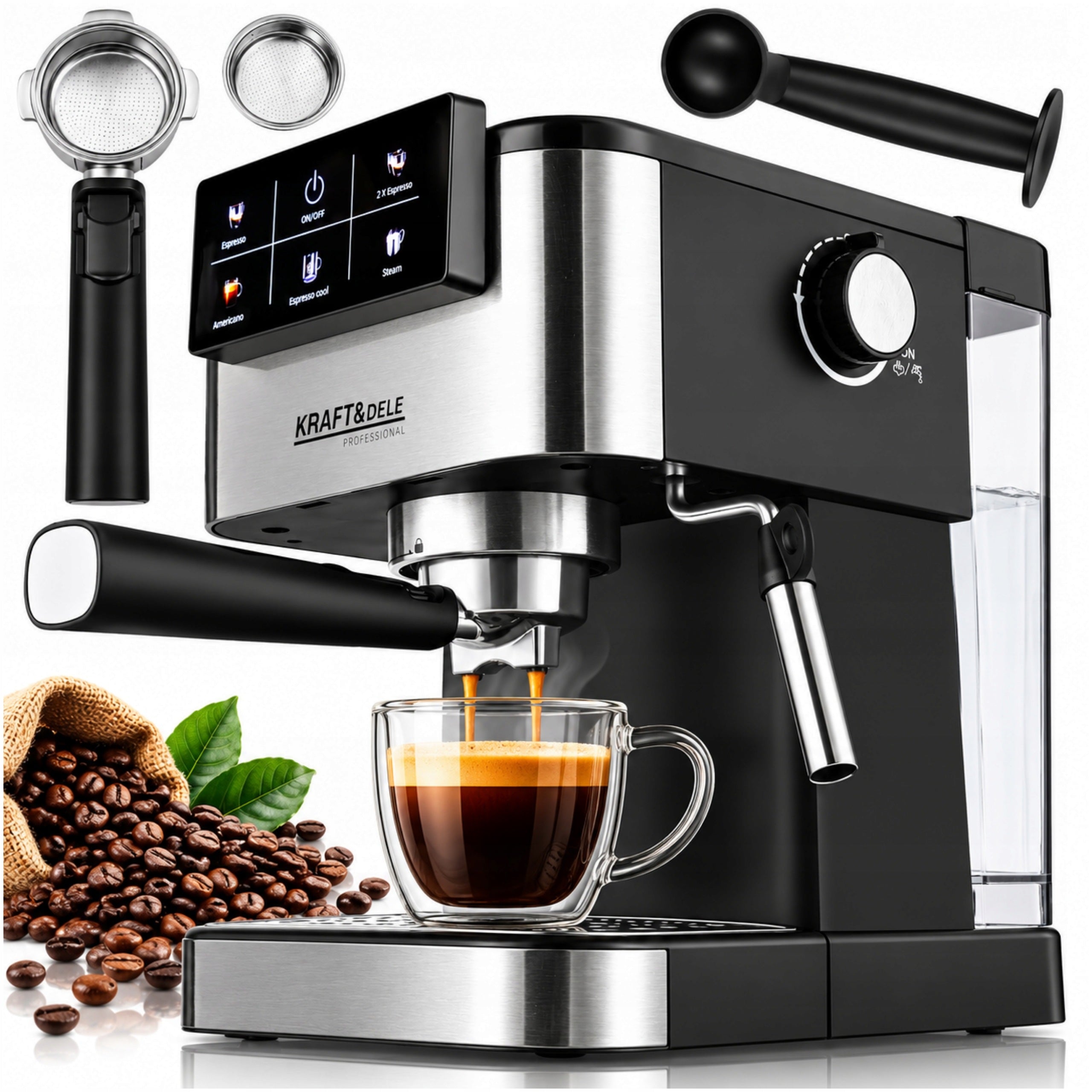 AUTOMATIC TOUCH PRESSURE COFFEE MAKER 1500W LED 20BAR FROTHER