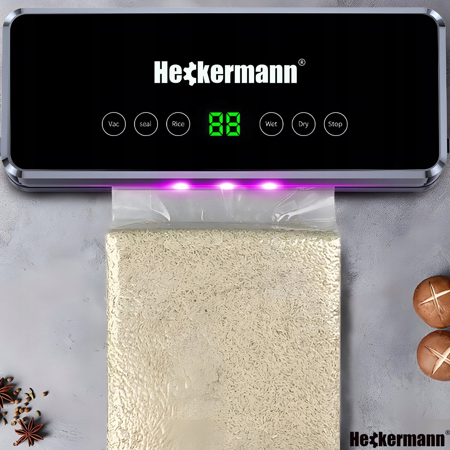 AUTOMATIC VACUUM SEALER FOR FOOD PACKAGING 0,6KPA 130W + FOILS Manufacturer code 3600 Czarna
