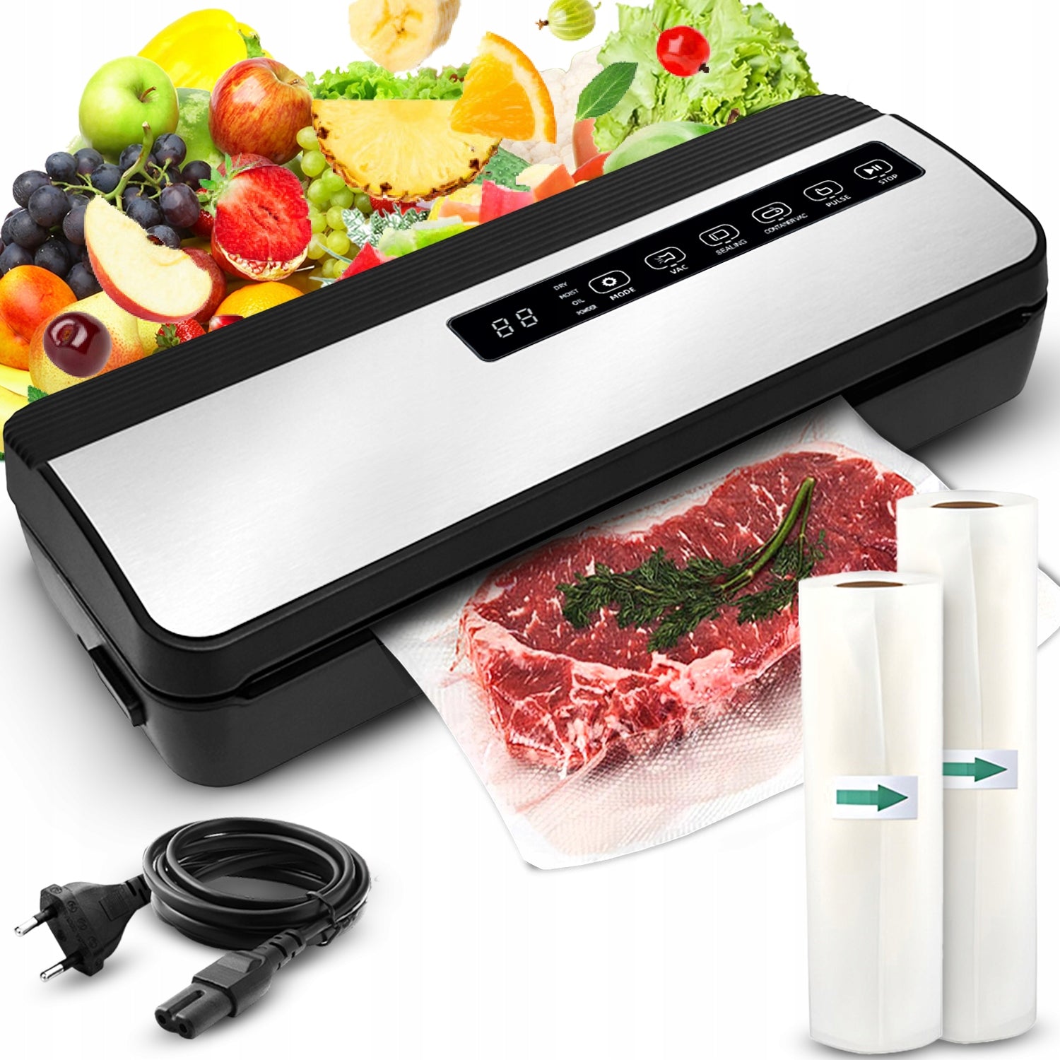 AUTOMATIC VACUUM SEALER FOR FOOD PACKAGING 0,8KPA 130W + FOILS