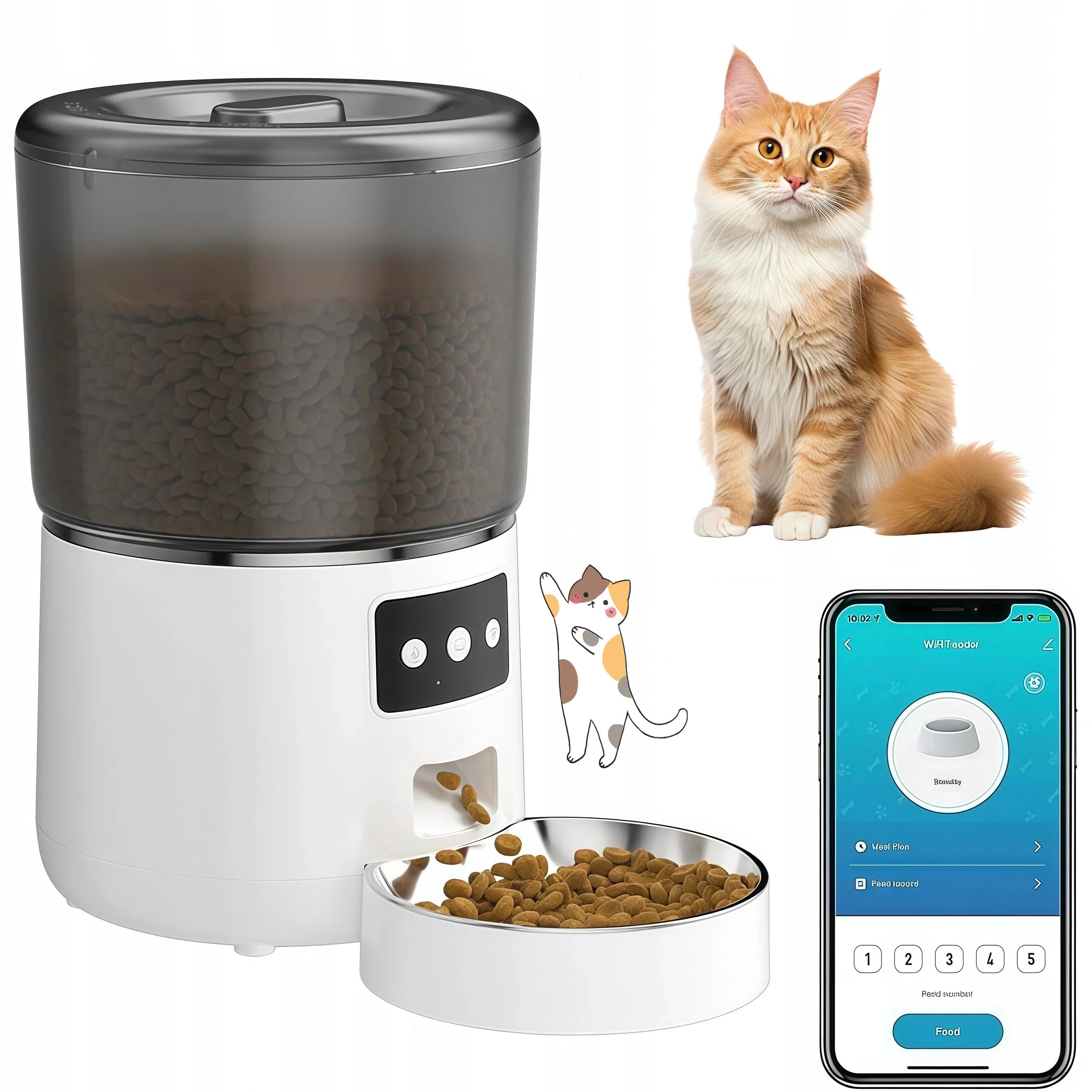 AUTOMATIC WIFI PET FEEDER CAT DRY FOOD DISPENSER WI-FI 4L