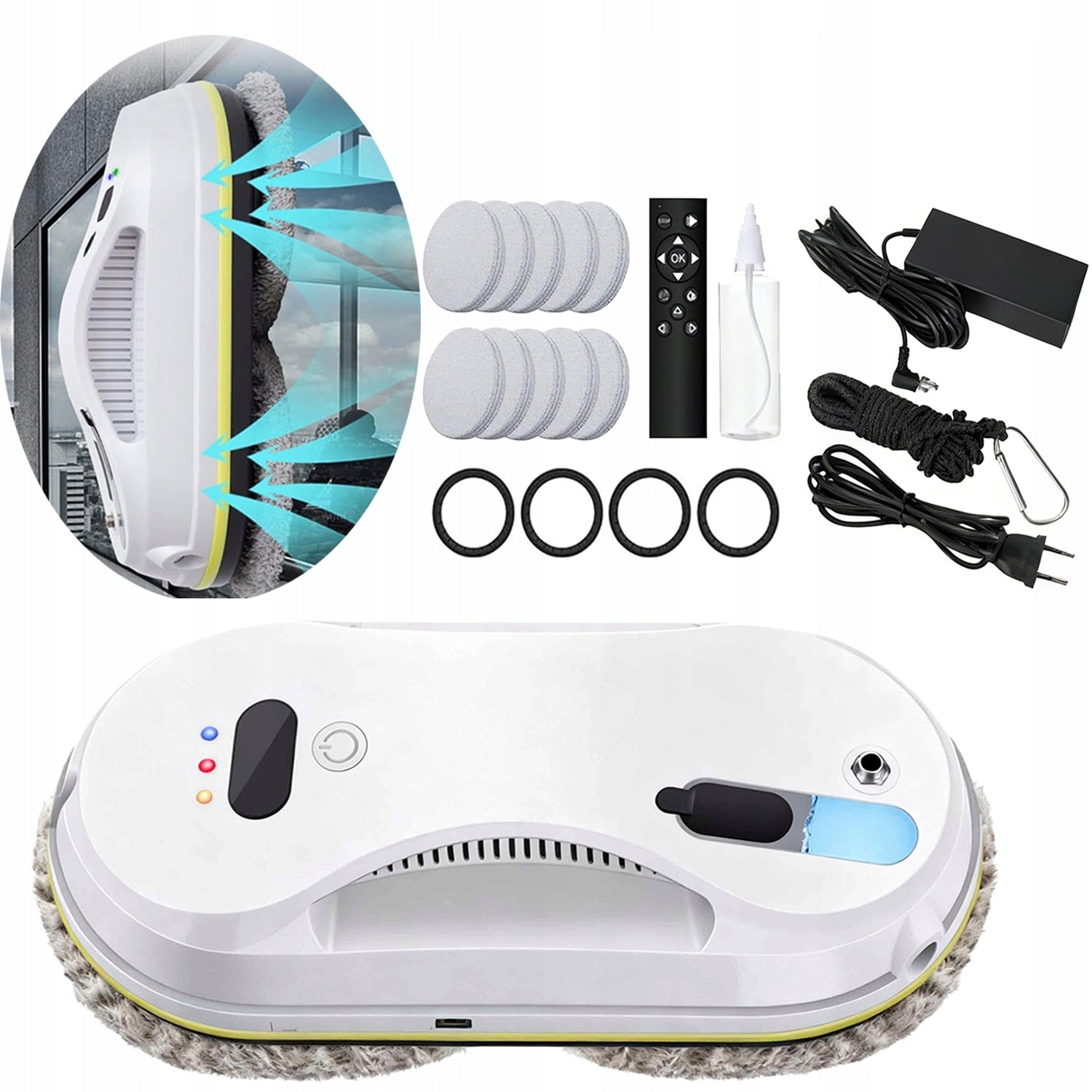 AUTOMATIC WINDOW CLEANING ROBOT WITH LONG POWER SUPPLY AND WATER SPRAY 40ML