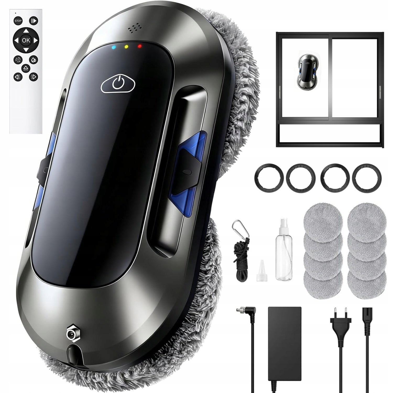 AUTOMATIC WINDOW VACUUM CLEANER WITH WATER SPRAY AND ACCESSORIES
