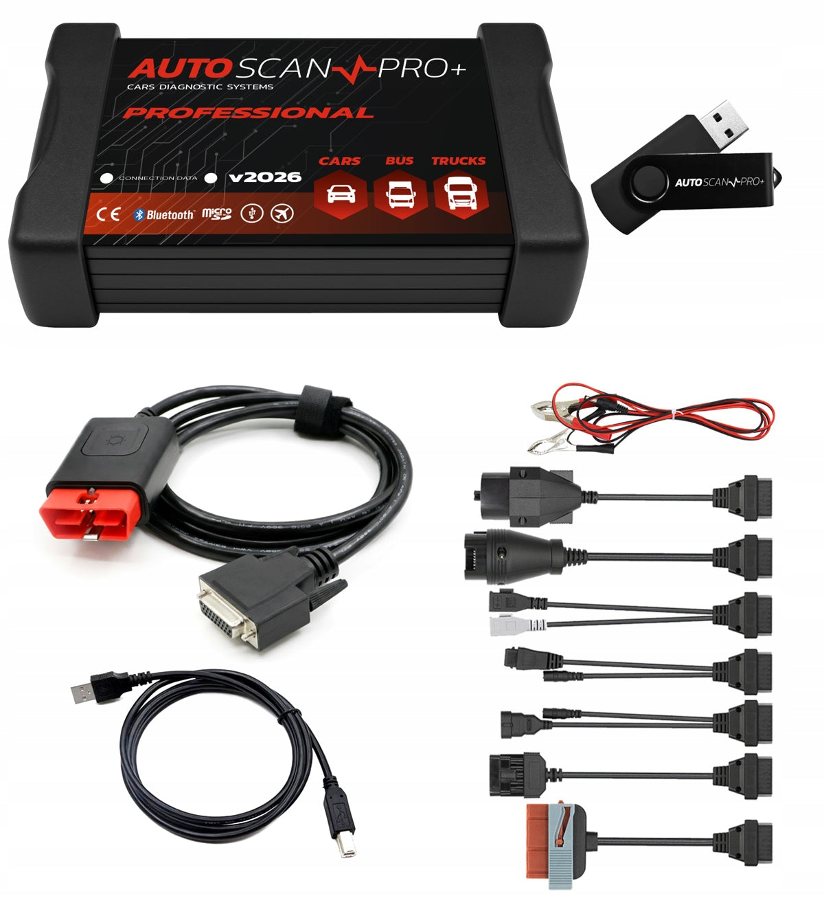 AUTOSCAN PRO+ PROFESSIONAL V2026 INTERFACE DIAGNOSTIC TESTER 8 ADAPTERS