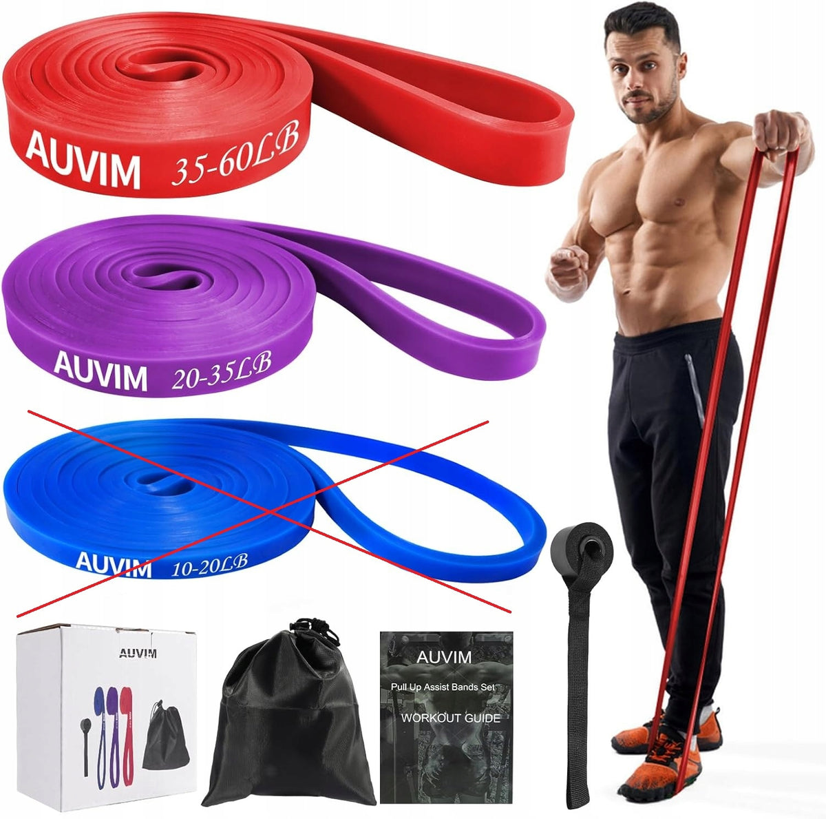 AUVIM - Resistance Band Set with 2 Resistance Levels + Door and Bag Anchor