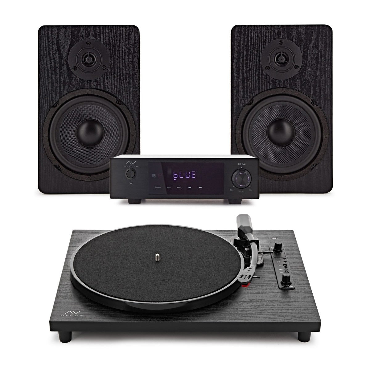 AVCOM Contemporary Turntable with Amplifier and Speakers, Black