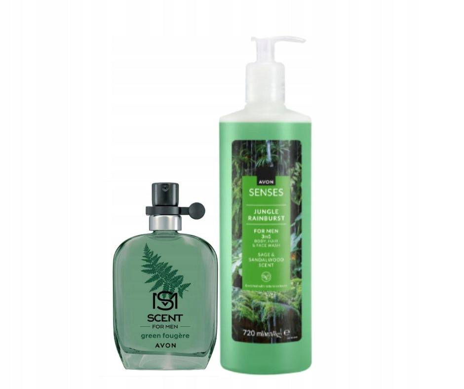 AVON Set Water Scent Green Fougere 30 ml + Jungle Rainburst Gel 720 ml