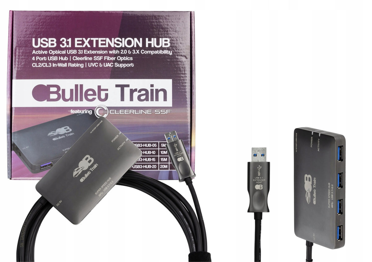 AVPro Edge Bullet Train Optical SSF USB 3.1 20m Cable with Active 5G HUB