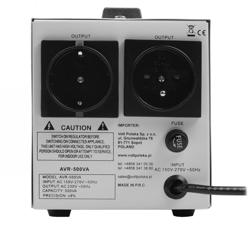 AVR 500 (500VA) 8% MAINS VOLTAGE STABILIZER Brand Volt Polska