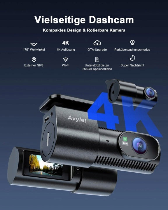 AVYLET A4 Car Camera 4K WiFi Video Recorder Front Rear Manufacturer code OE2016