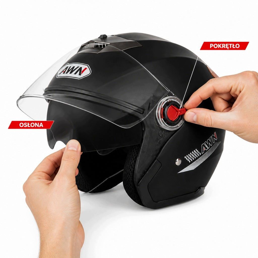 AWN helmet jet open black matte reflectors visor inner UV glass Manufacturer no brand