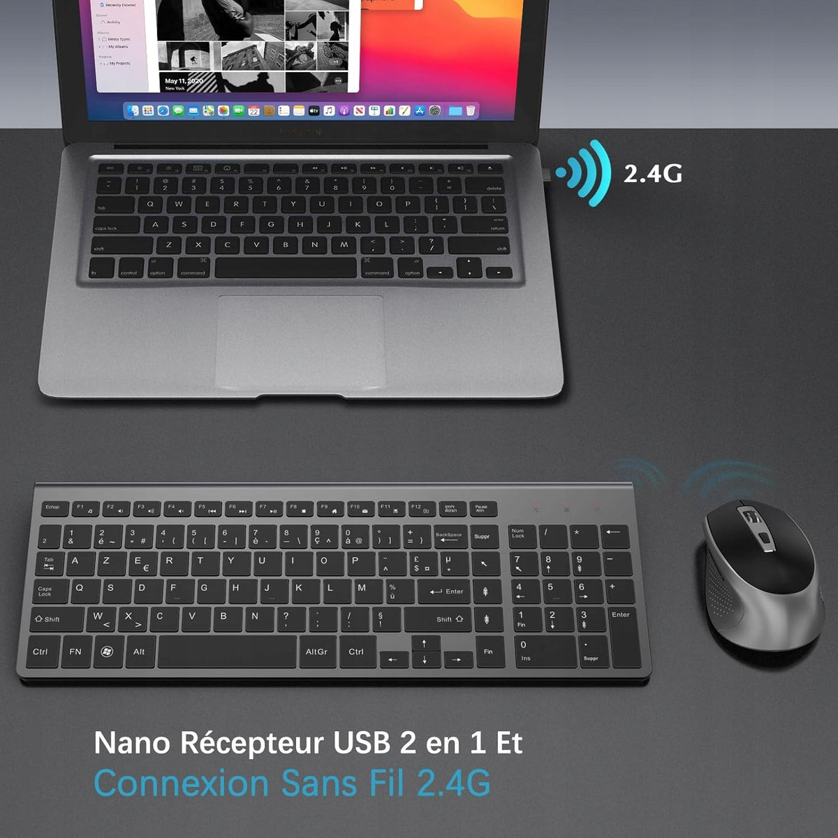 AZERTY wireless keyboard and mouse, full-size, quiet JOYACCESS Packaging status original