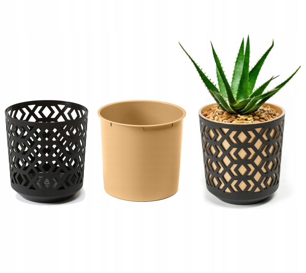 AZTEK flower pot 19.5 h20 k-Black + w-Golden Light Brand Lamela