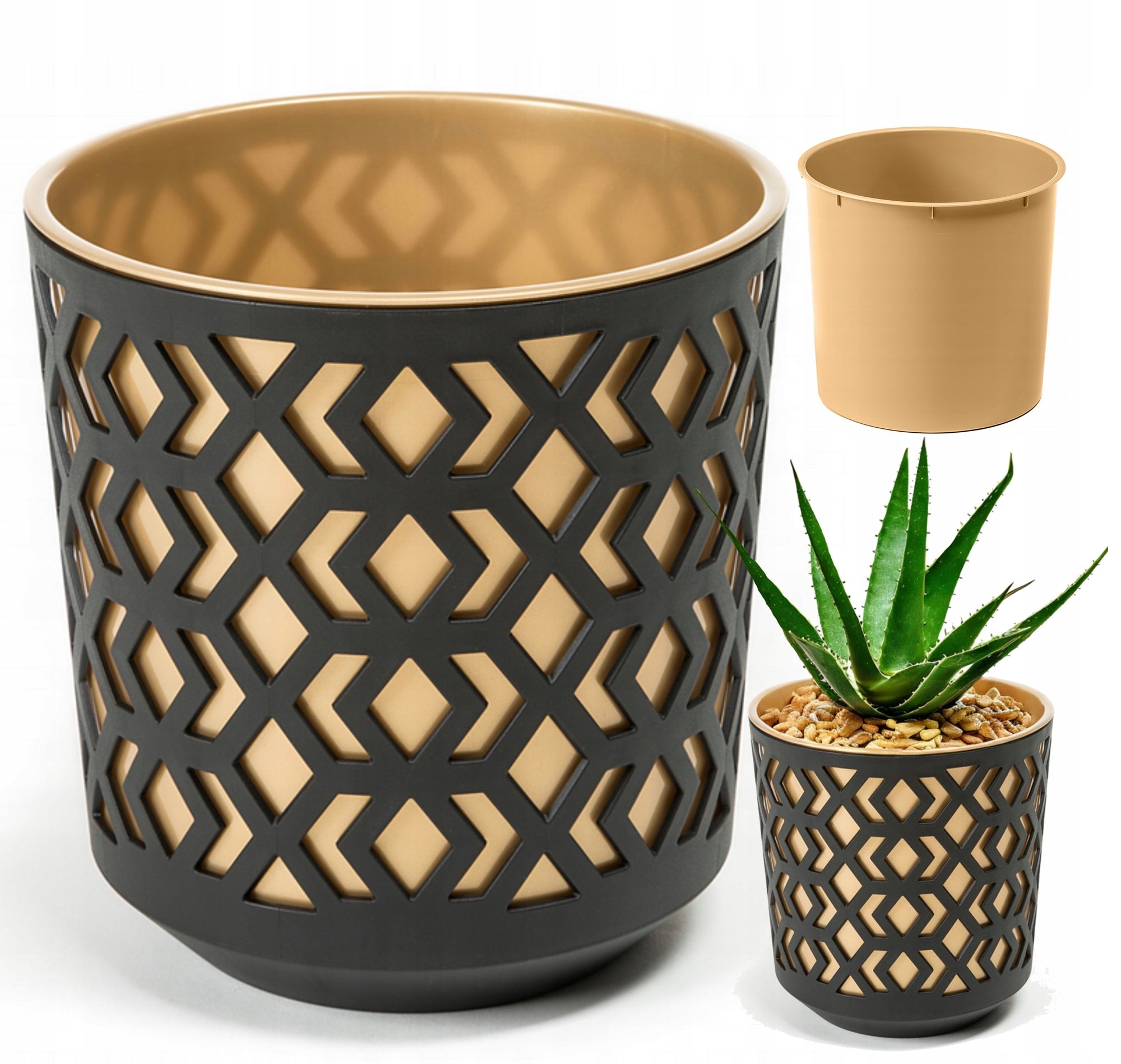 AZTEK flowerpot 14 h15 BLACK, gold insert