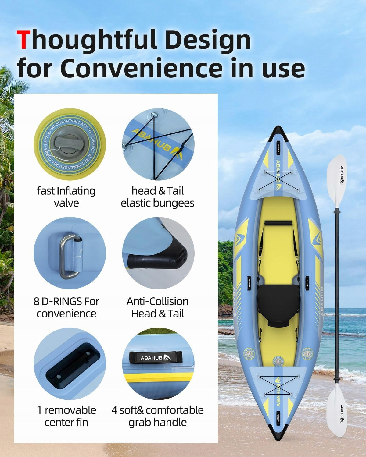 Abahub 320 cm, inflatable kayak for 1 person with paddle and seat Model Abahub320