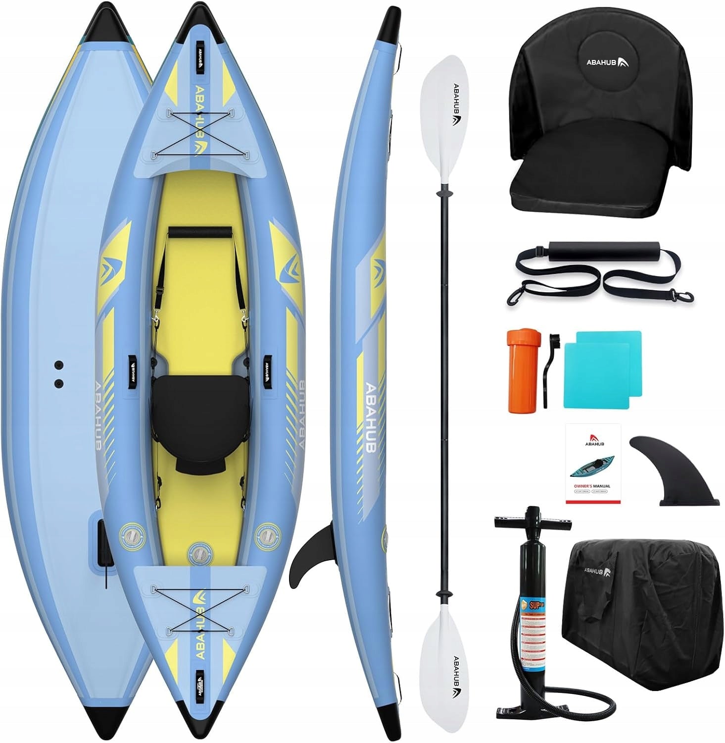 Abahub 320 cm, inflatable kayak for 1 person with paddle and seat