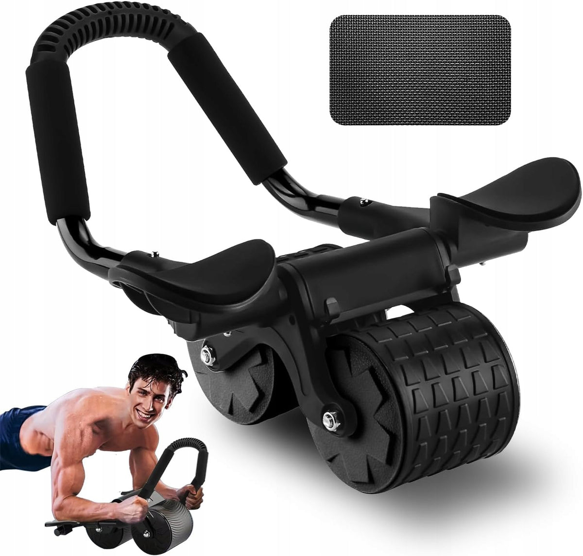 Abdominal training roller with elbow support – automatic, 2 wheels + mat