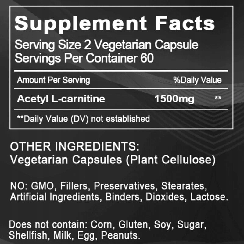 Acetyl-L-Carnitine 1500 mg fat burner, energy support system Expiration date at least 1 year from the date of purchase