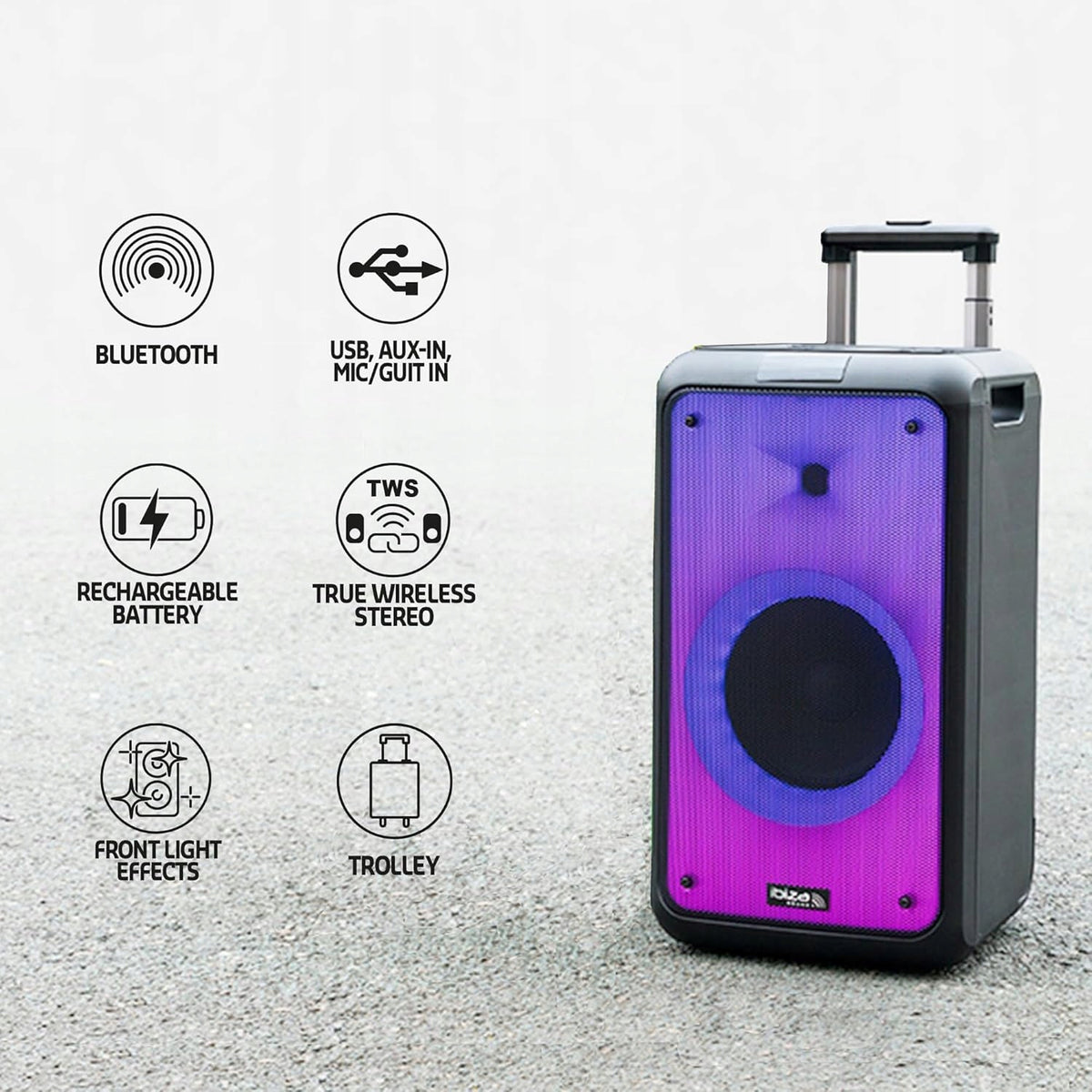 Active speaker Ibiza Street-Wave 400W 8 inches Bluetooth USB LED black Model other