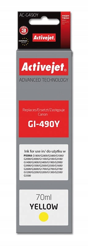 Activejet AC-G490Y Ink (Canon GI-490Y; Supreme; 70 ml; 7000 stro)