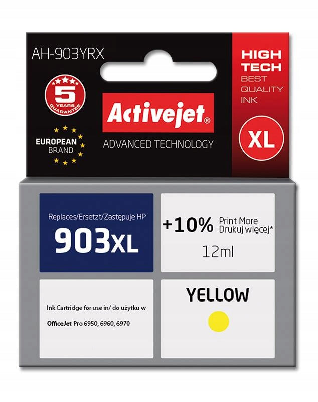 Activejet AH-903YRX Ink (replacement HP 903XL T6M11AE; Premium; 12 ml; yellow
