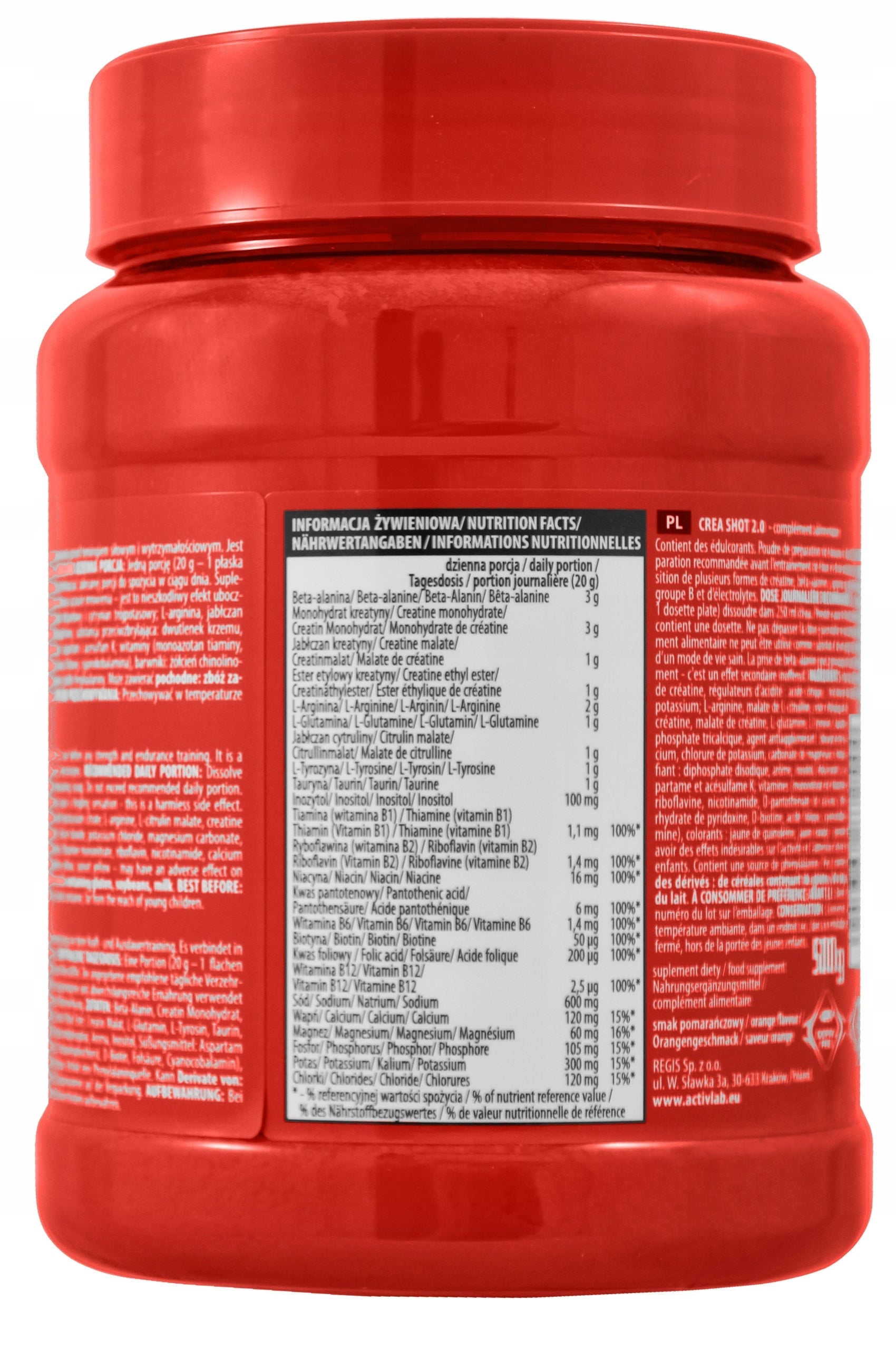 Activlab Crea Shot 2.0 500 g 2 forms of creatine orange flavour Manufacturer code 5907368872544
