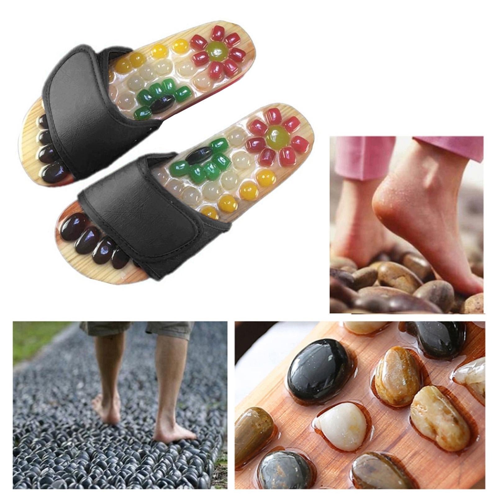 Acupressure Massage Slippers with Natural Stone Foot Black color 41 to 42
