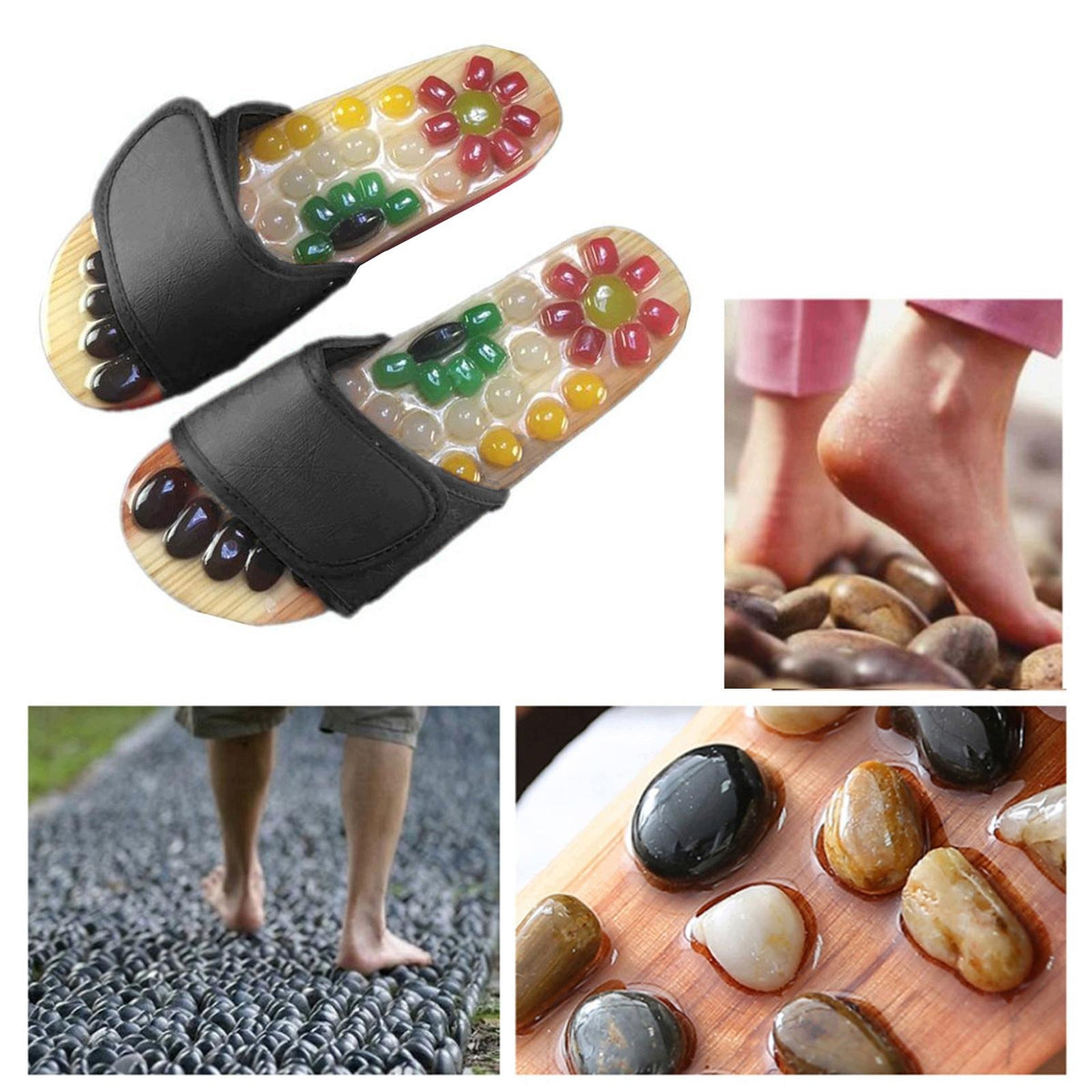 Acupressure Massage Slippers with Natural Stone Foot Black color 41 to 42