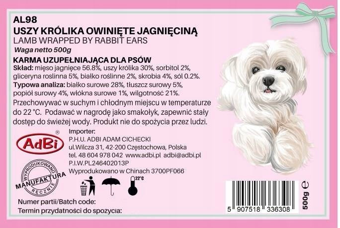 AdBi AL98 RABBIT EARS WRAPPED IN LAMB MEAT 500G Flavor rabbit