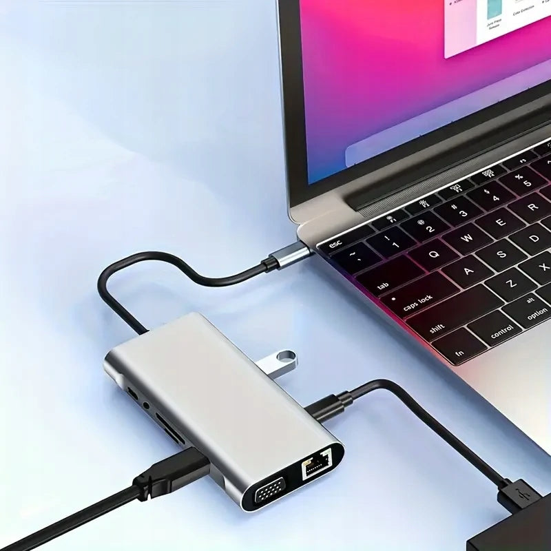 Adapter HUB Adapter 11in1 USB-C HDMI 4k Power Delivery USB LAN Gigabit Packaging status original