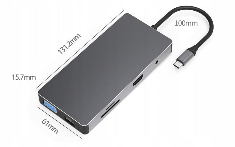 Adapter, HUB, Docking Station 10in1 USB-C 3.1 HDMI 4K VGA USB RJ45 SD JACK EAN (GTIN) 5903857420432