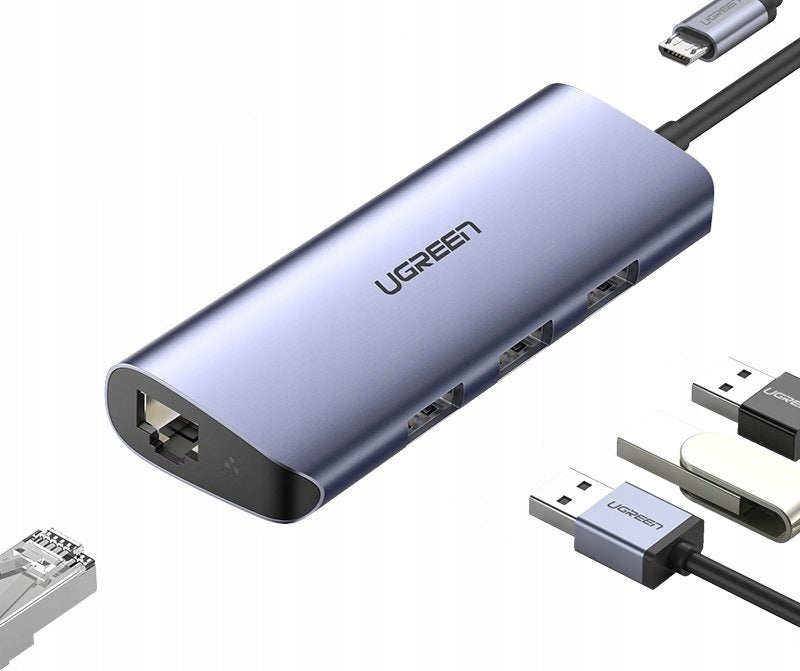 Adapter HUB UGREEN CM252 USB-C - 3 x USB / Ethernet RJ-45 / microUSB gray Manufacturer code CM252