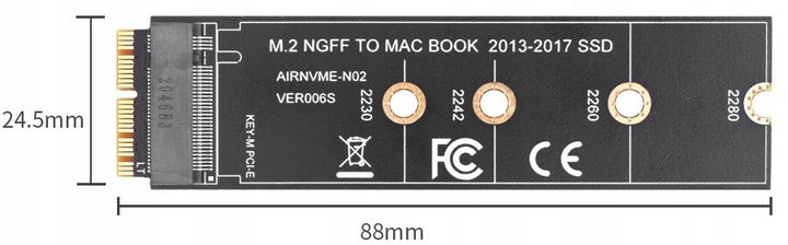 Adapter NGFF PCI-E SSD M.2 NVMe MacBook Air PRO 2013-17 Manufacturer no brand