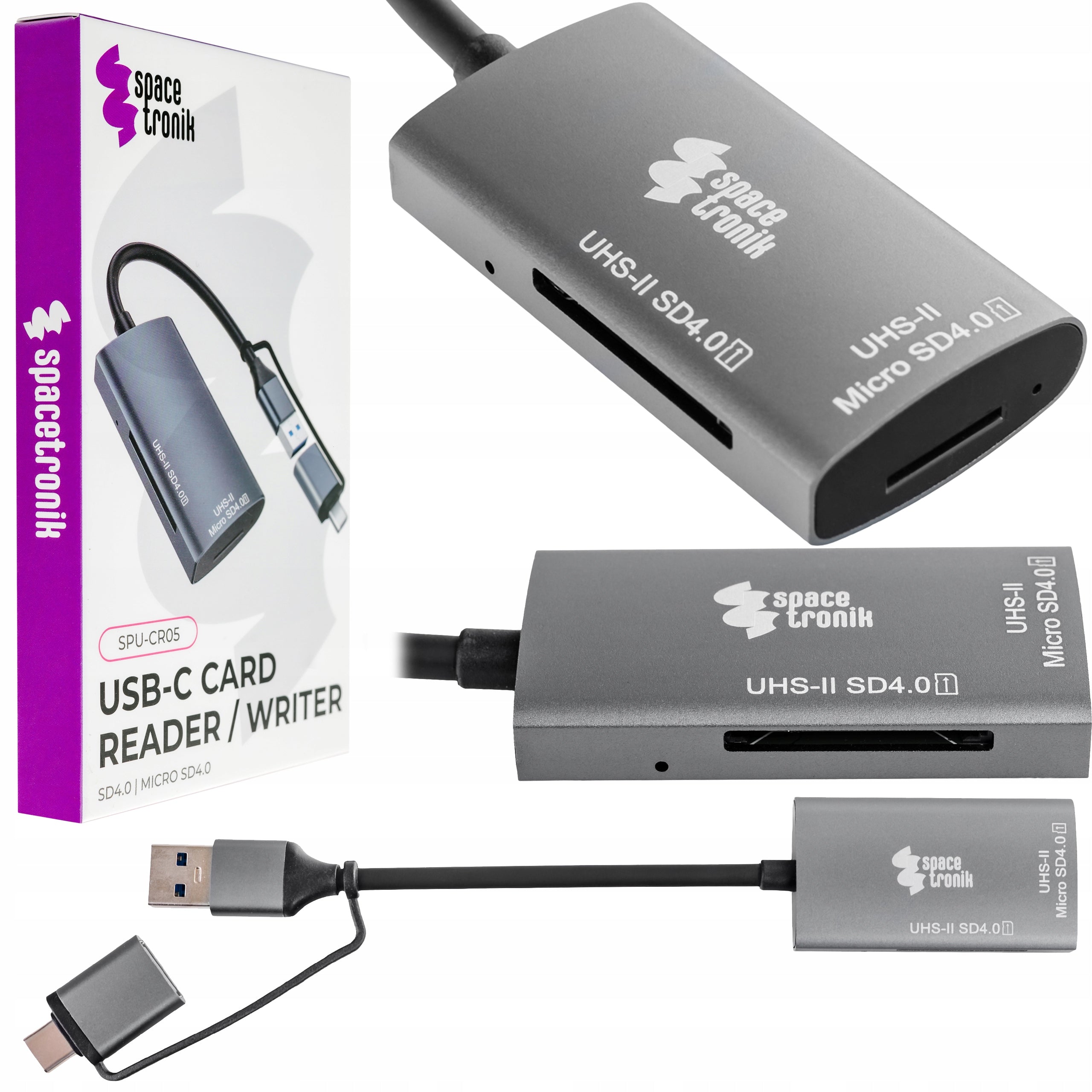 Adapter SD microSD card reader USB-A USB-C Spacetronik Universal
