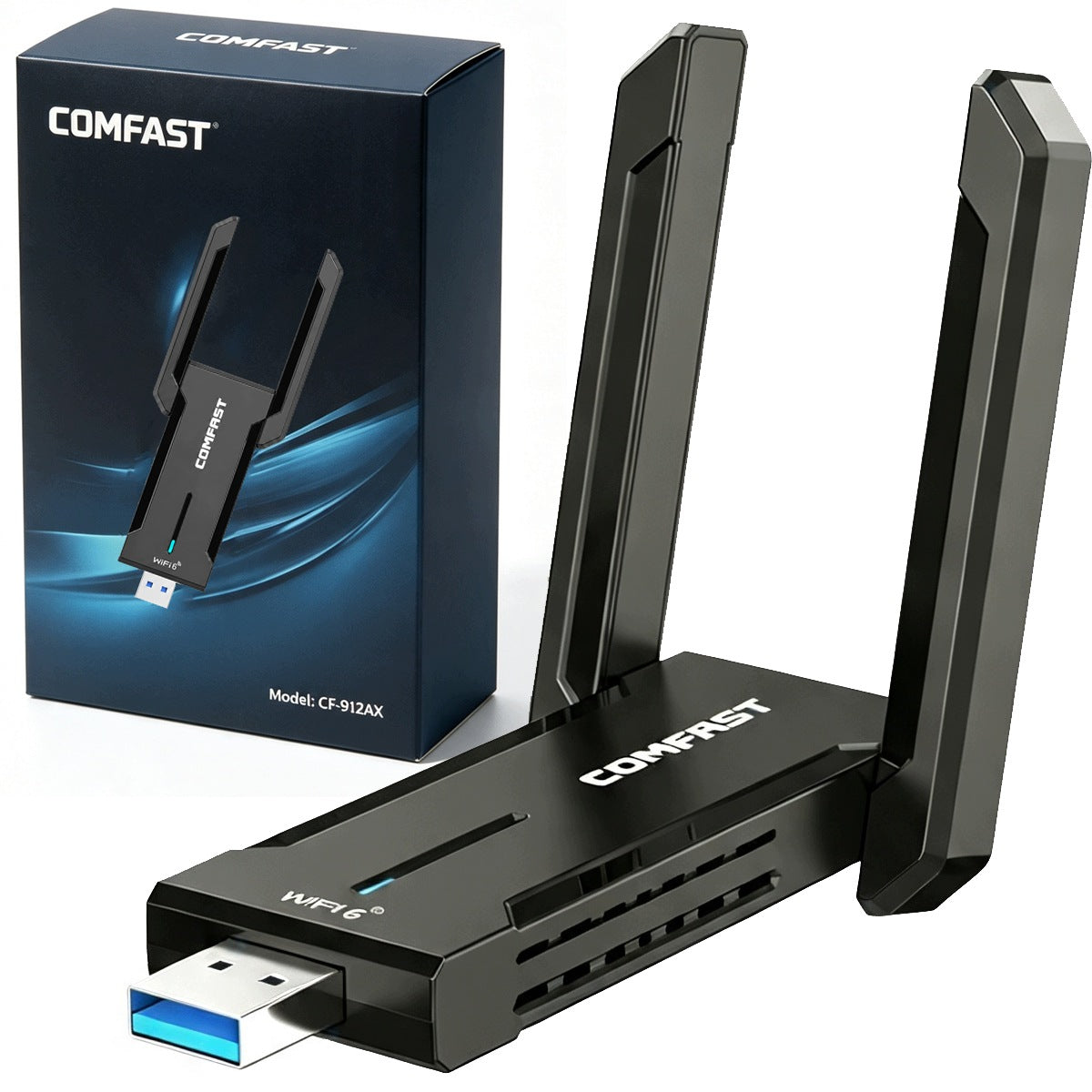 Adapter WiFi to USB Network Card with Tri-Band Antennas 2.4GHz 5GHz 6GHz