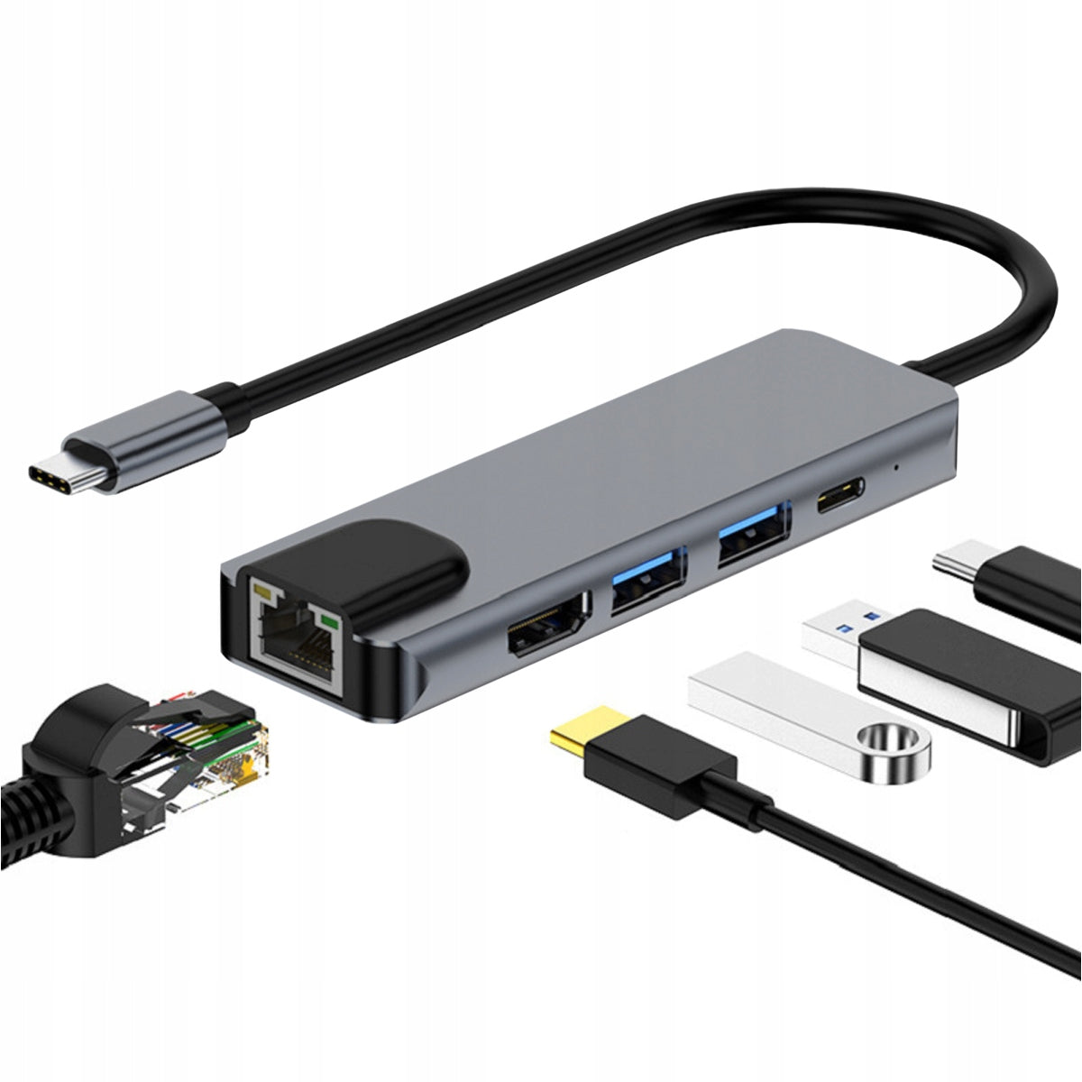 Adapter adapter HUB 5in1 USB-C U 2x USB 2.0 HDMI 4K LAN ETHERNET