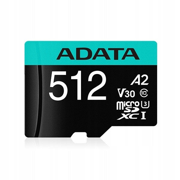 Adata Premier Pro microSD memory card 512 GB UHS1 U3 V30 A2 + adapter Card capacity 512 GB