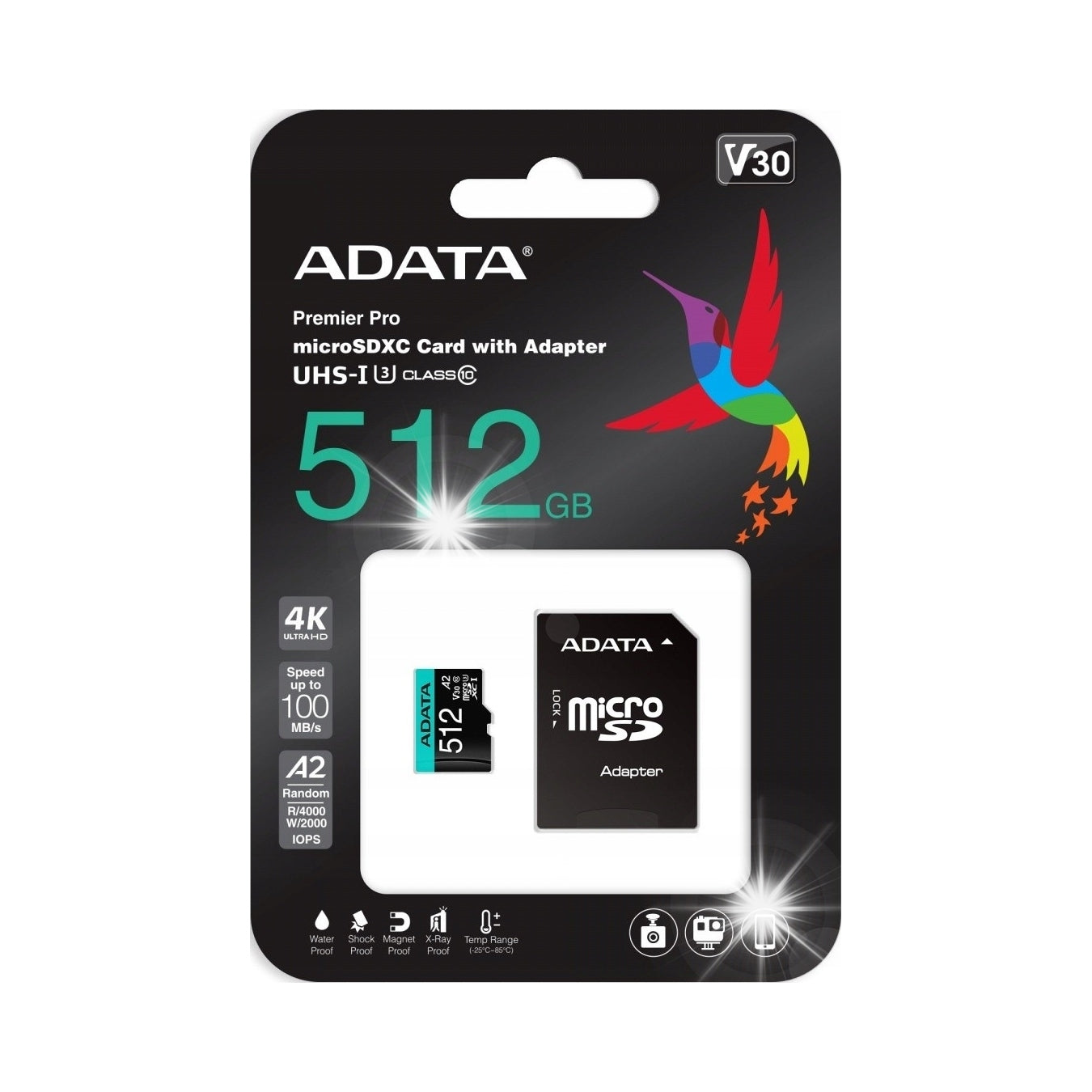 Adata Premier Pro microSD memory card 512 GB UHS1 U3 V30 A2 + adapter