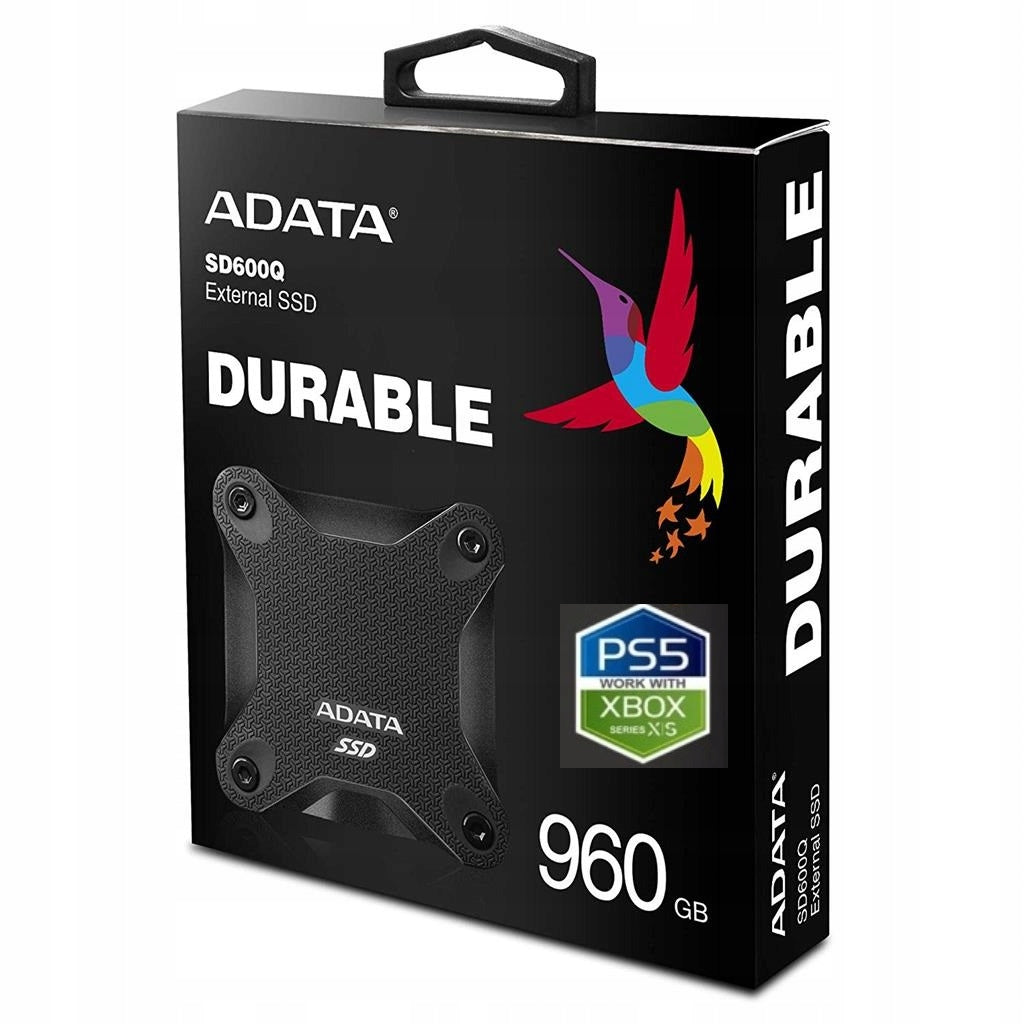 Adata SD600Q 960GB External SSD - Black - USB 3.2/USB 2.0 - Compatible with PS4, PS5, and Xbox