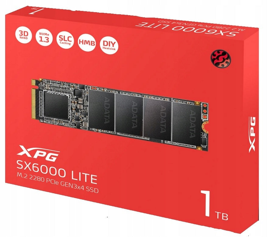 Adata XPG SX6000 Lite 1TB M.2 NVMe 1.3 SSD 3D NAND S.M.A.R.T. NCQ TRIM Drive