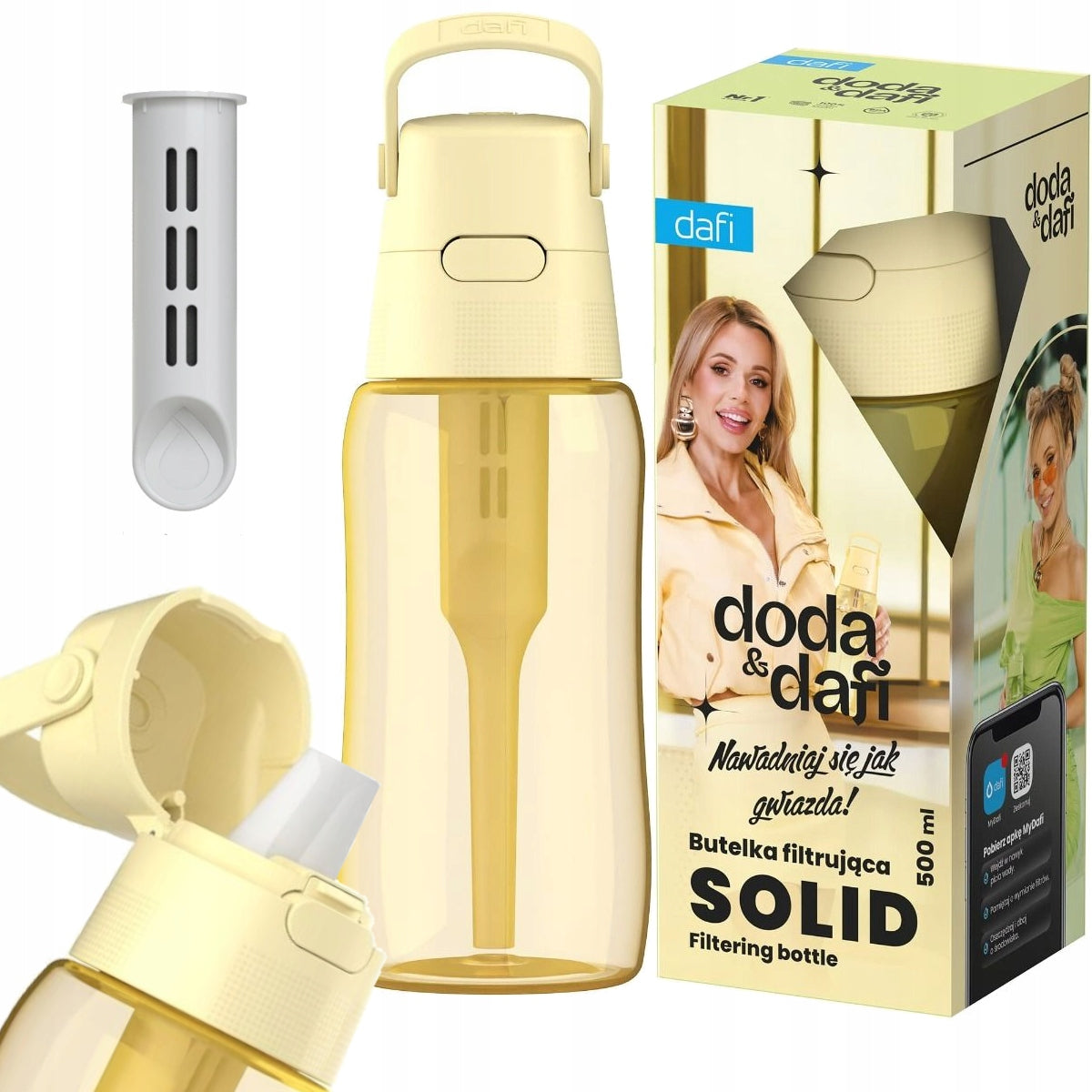 Add & Dafi Solid 0,5 water filter bottle Yellow Butter yellow