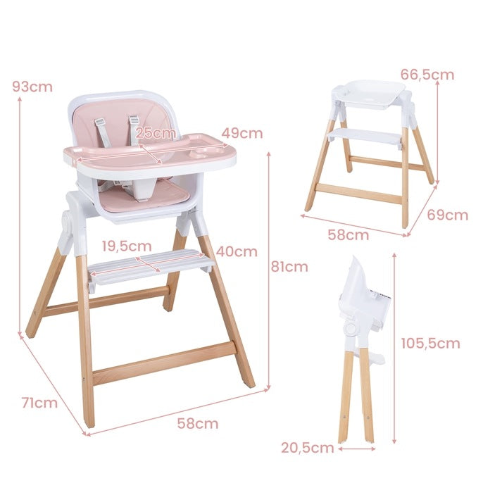 Adjustable Baby Highchair High chair Color pink