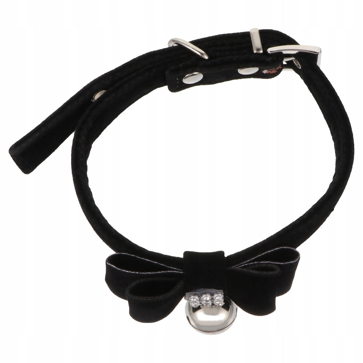 Adjustable Black Velvet Cat Collar with Rhinestone and Bell Manufacturer code NA