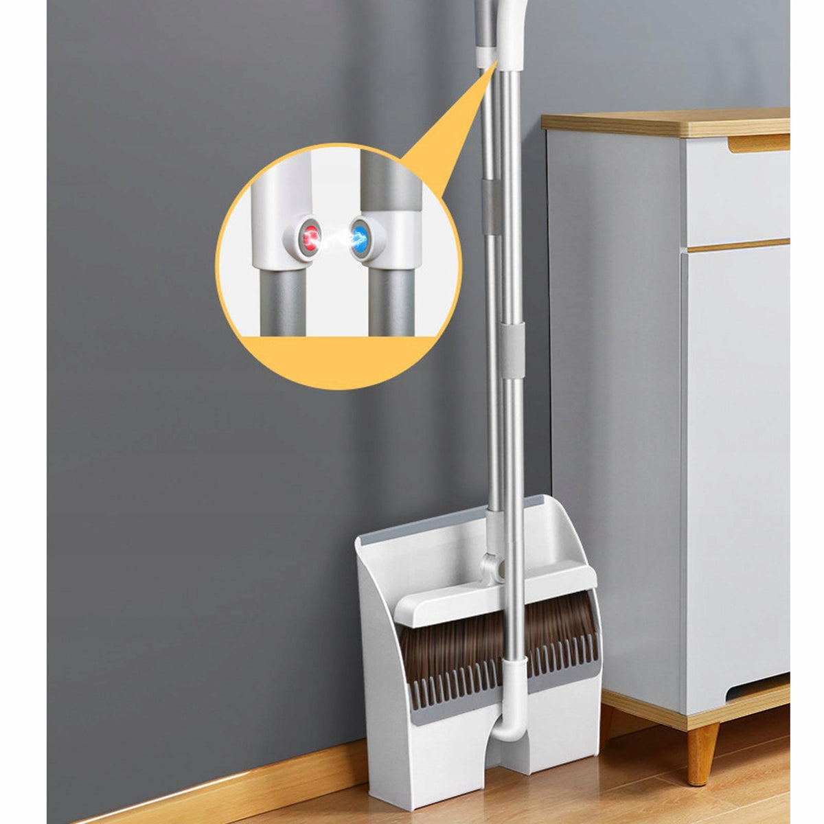 Adjustable Broom Dustpan Set for Kitchen Lobby Upright Hair Remover Brush Color transparent