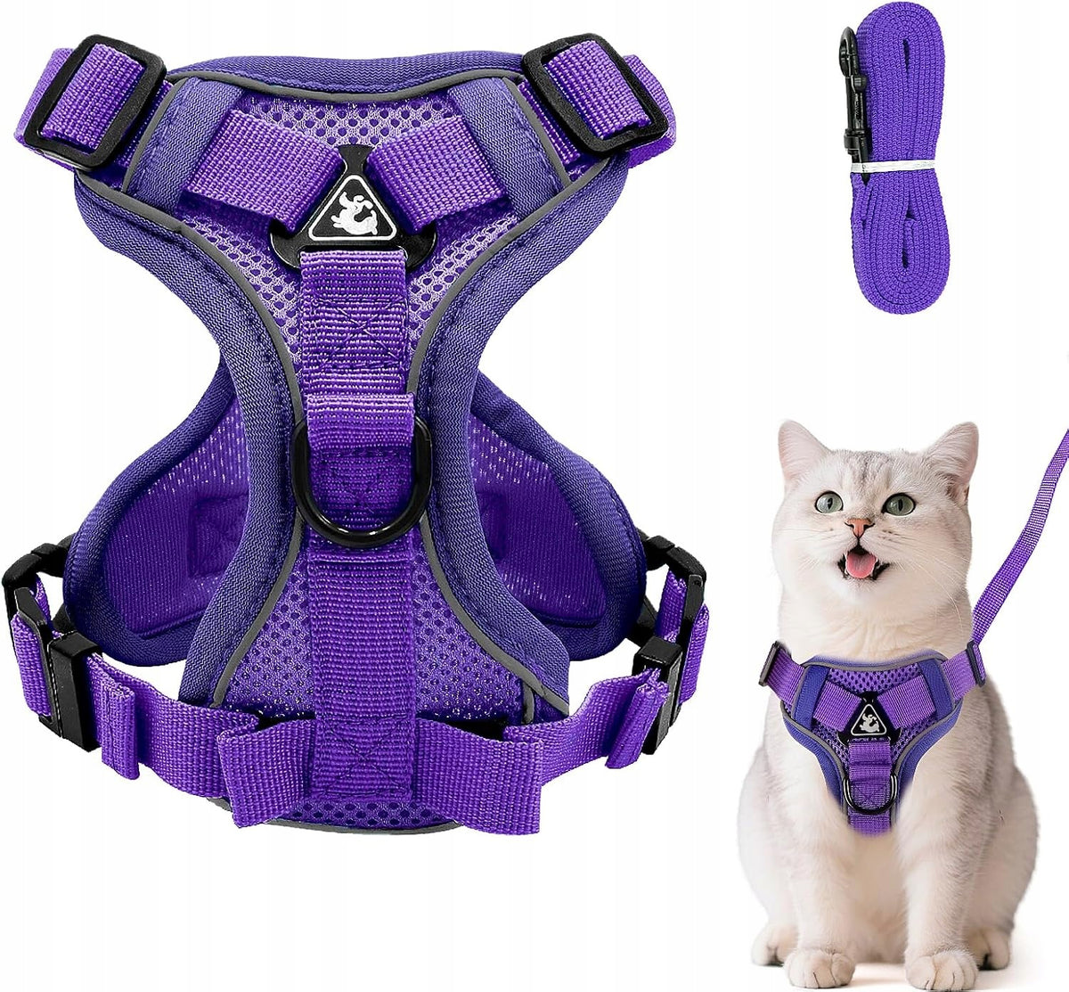 Adjustable Cat Harness Break Resistant with Lanyard Dark Purple S