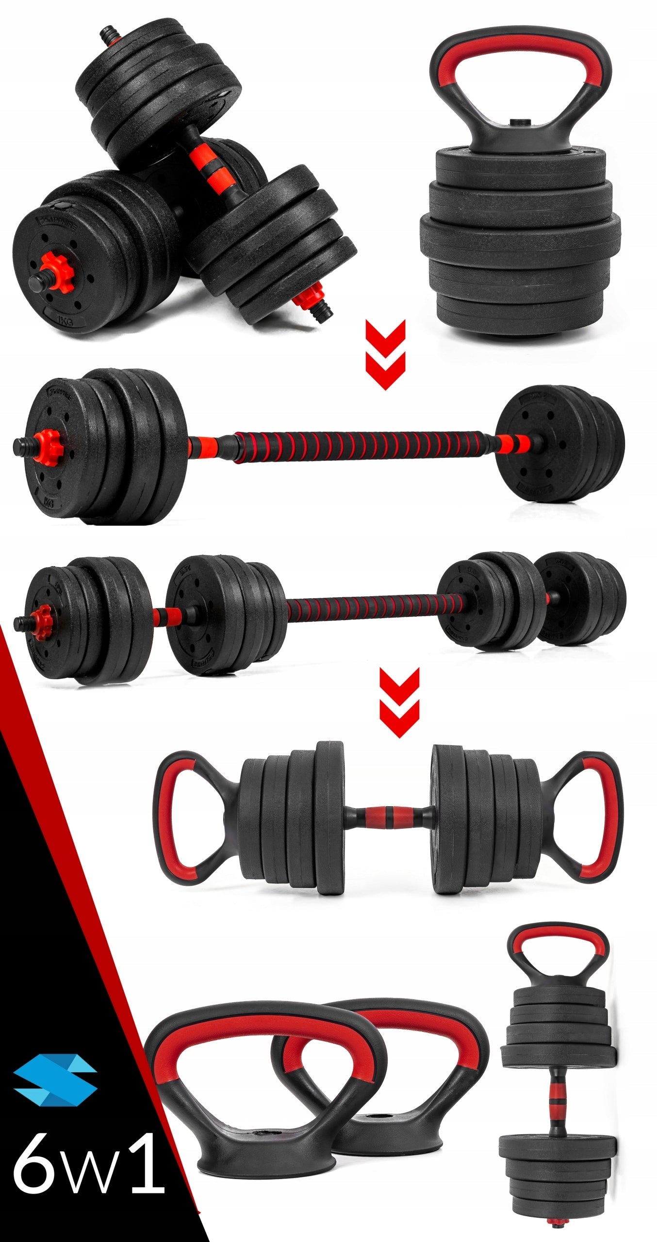 Adjustable DUMBBELLS 2x15KG barbell KETTLEBELL DUMBBELL SET 6in1 GRYFY handles Manufacturer code HANTLE_SG-1115K_KETTLEBELL
