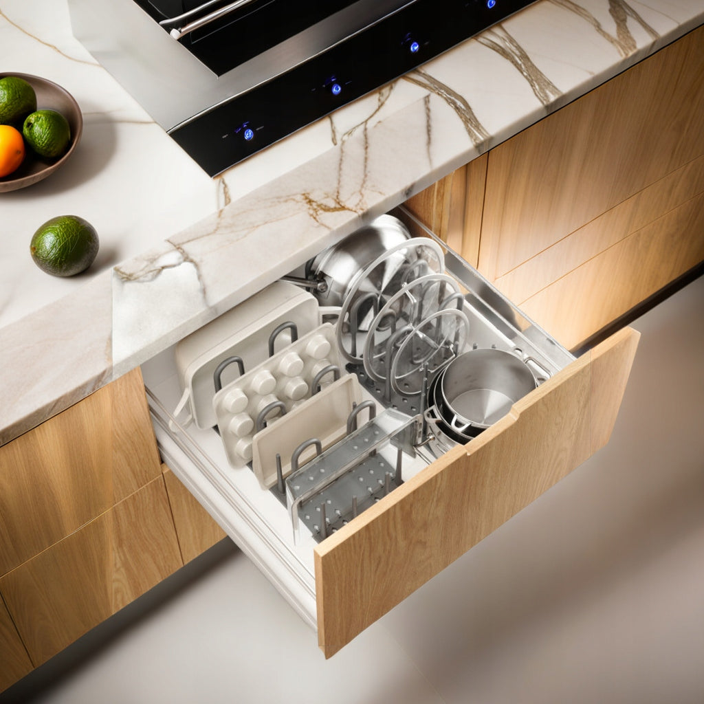 Adjustable Dish Organizer for Drawer, Shelf, Kitchen Grey PEGGY XX Brand Umbra