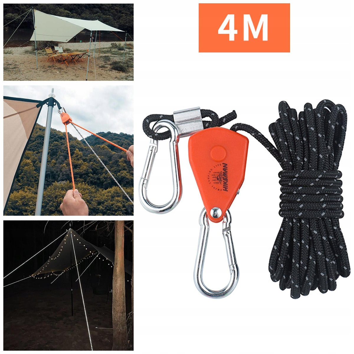 Adjustable Pulley Ratchet Rope Hanger Fast Locking Reinforced 4mm 4m Black Brand no brand