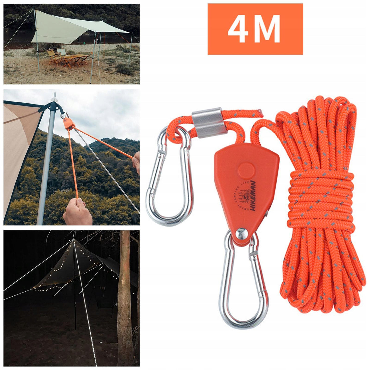 Adjustable Pulley with Ratchet Rope Hanger Light Pulley 4mm 4m Orange Packaging status original