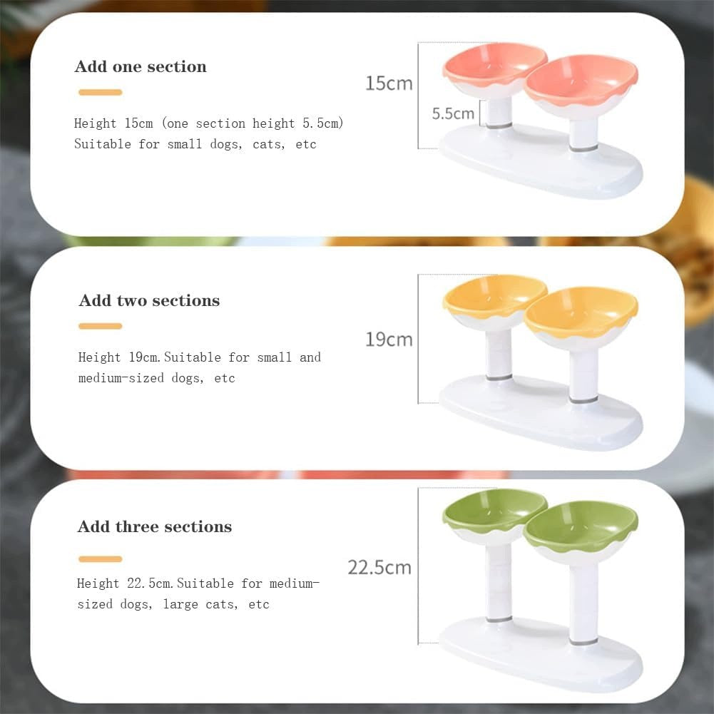 Adjustable Raised Double Pet Bowl for Dogs and Cats, Non-Slip Green Packaging status original