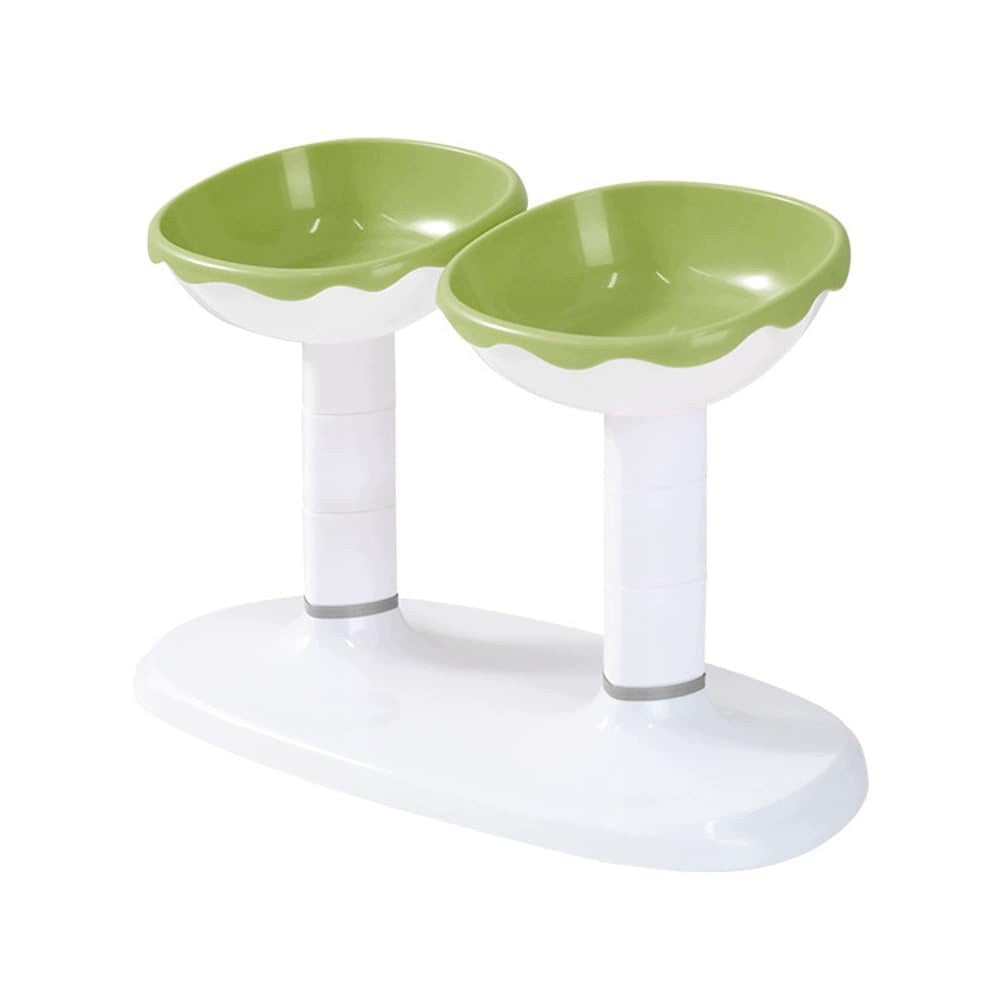 Adjustable Raised Double Pet Bowl for Dogs and Cats, Non-Slip Green